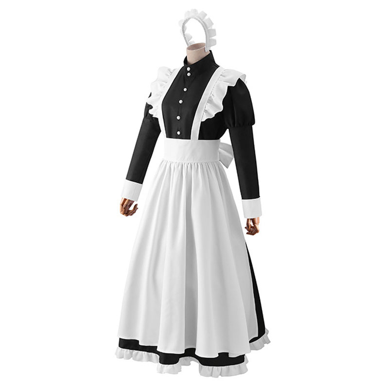 Women's Classic Lolita Maid Dress Vintage Inspired Women's Outfits Cosplay Anime Girl Black Long Sleeve Dress