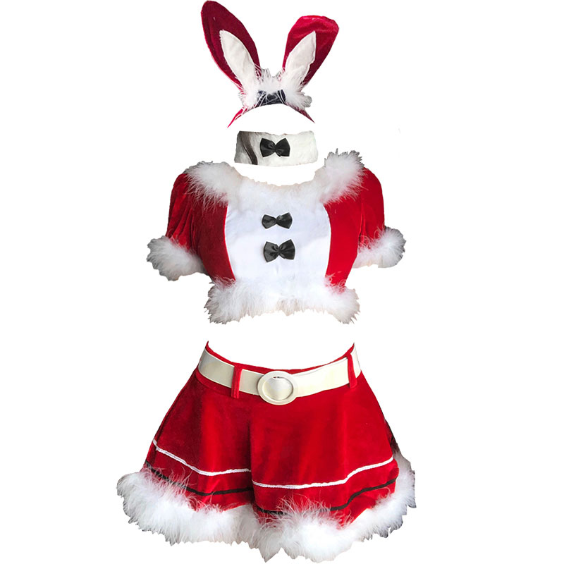 Women Christmas Xmas Party Santa Claus Cosplay Costume Sexy Bunny Girl Red Maid Waitress Uniform Set Halloween Costumes