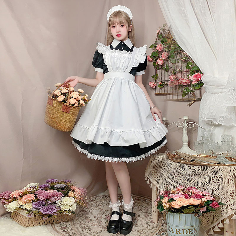 High Quality Black and White Long Sleeve Maid Dress Japanese Cute Girls Lolita Dresses Uniform Daily Maid Outfit Cosplay Costume