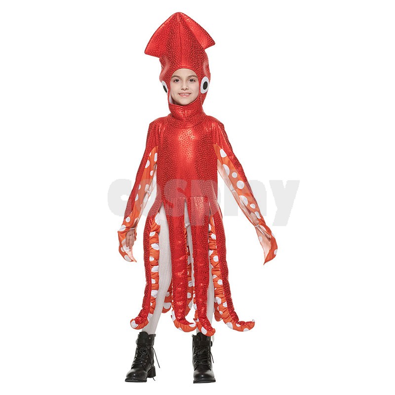 Funny Squid Costume Red Octopus Sponge Jumpsuits For Child Halloween Animal Costumes Carnival Fancy Dress