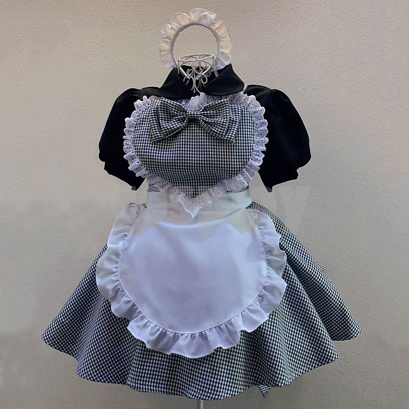 Maid Dress Anime Cosplay Costume Female Black And White Grid Lolita Uniform Women Maid Outfit Lolita Cosplay