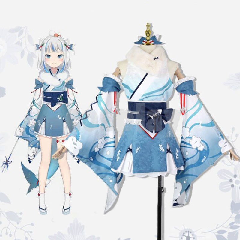 Vtuber Hololive Gawr Gura Cosplay Costume Lovely New Year Kimono Uniforms Activity Halloween Party Role Play Clothing