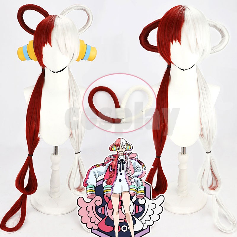 Anime ONE PIECE FILM Merah UTA Cosplay wig Panjang Setengah Merah dan Ungu Rambut Sintetis Pesta Halloween Kostum Cosplay Wig