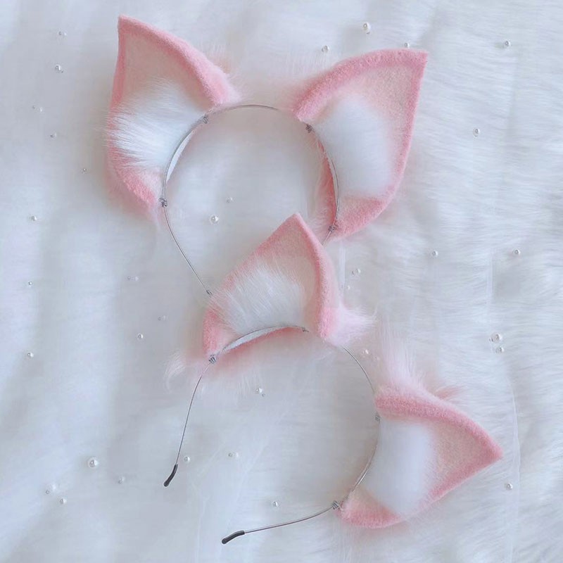LinaBell Cosplay Pink Cat Fox Ears Hairhoop Earrings Style Headwear For Girl Women Costume Accessories