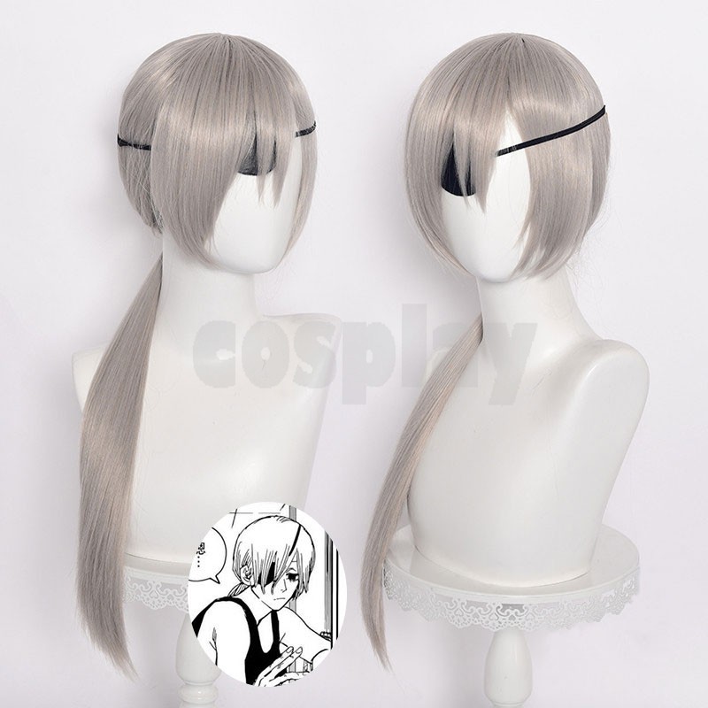 Anime Chainsaw Man Quanxi Wig Cosplay Silver Long Wig Eyes Patch Heat-resistant Fiber Hair Cosplay