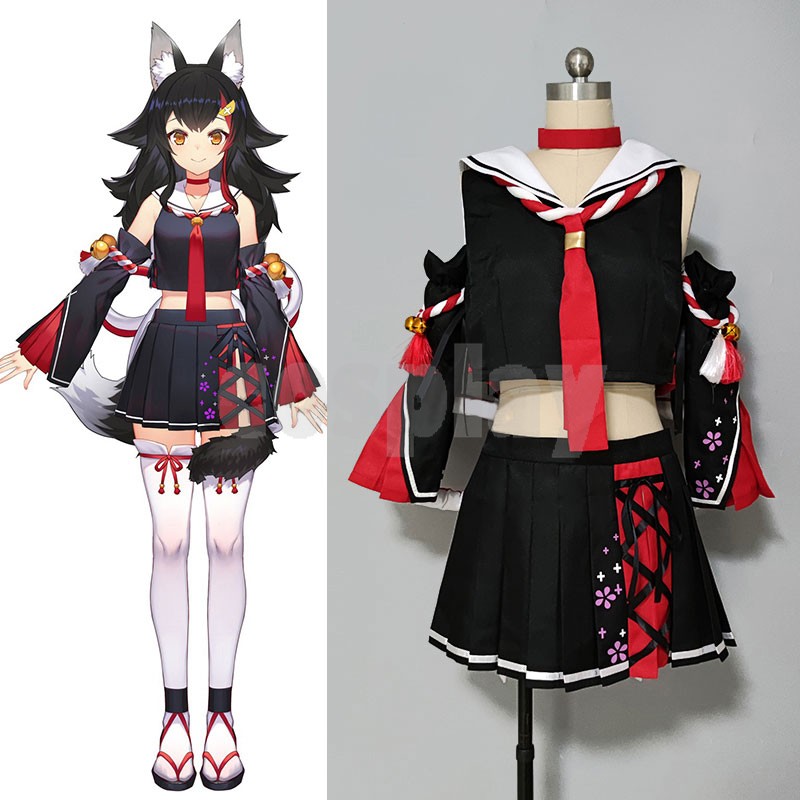 Vtuber Hololive Ookami Mio Uniform Dress Cosplay Costume Role Play Halloween Carnival Party Outfit