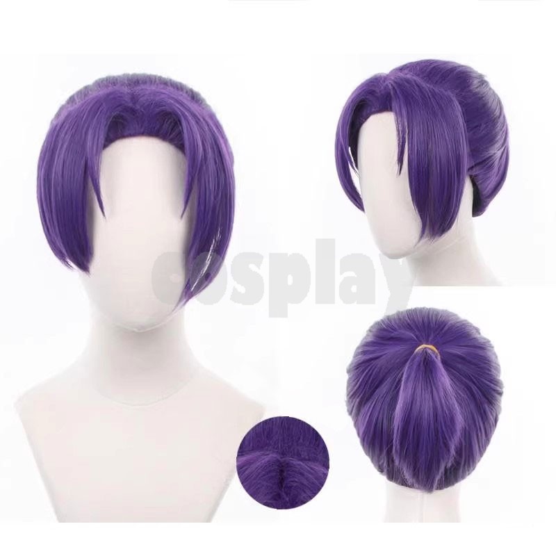 Anime Blue Lock Reo Mikage Short Purple Ponytail Cosplay Wig Heat Resistant Synthetic Wigs Halloween Role Play Cos Wig